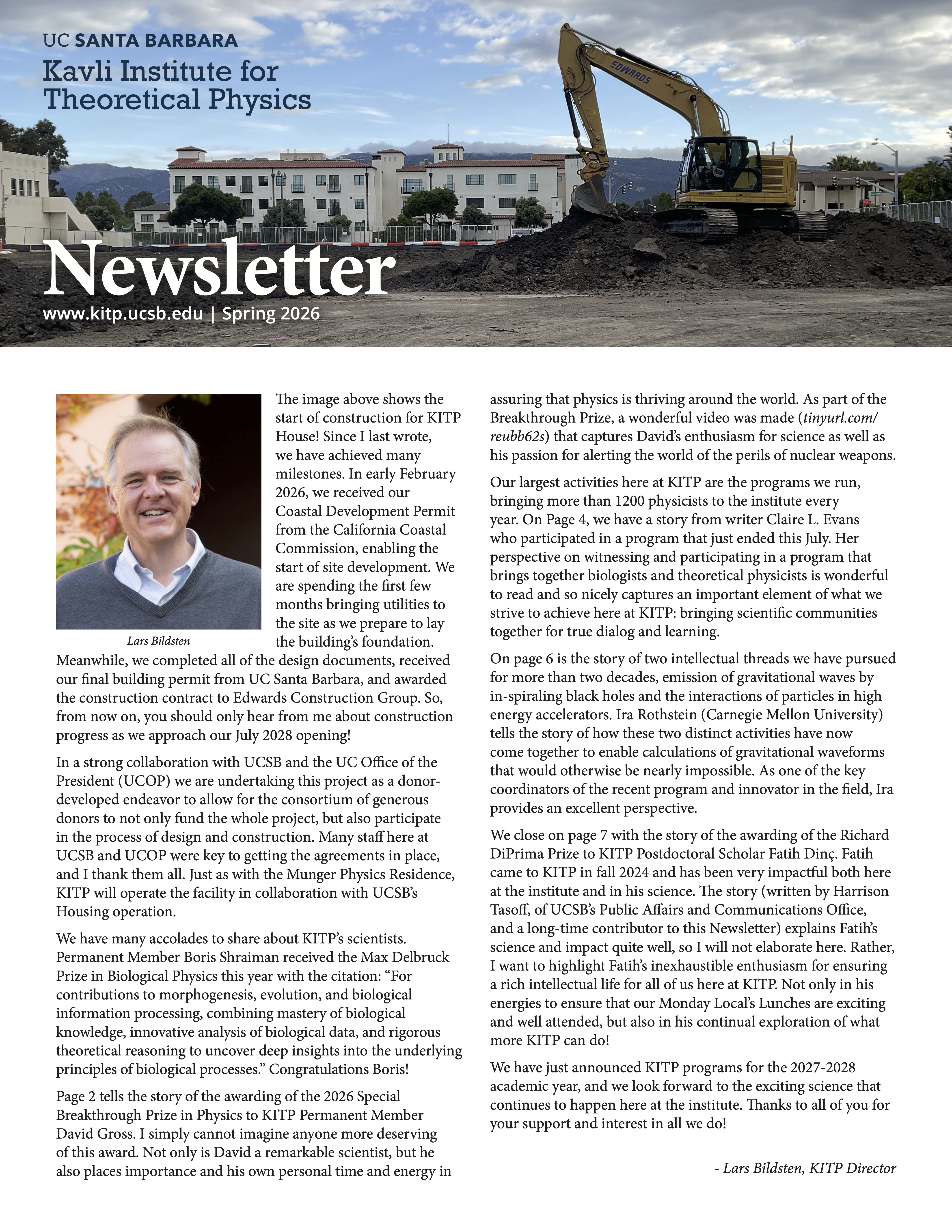 Spring 2026 KITP Newsletter cover page