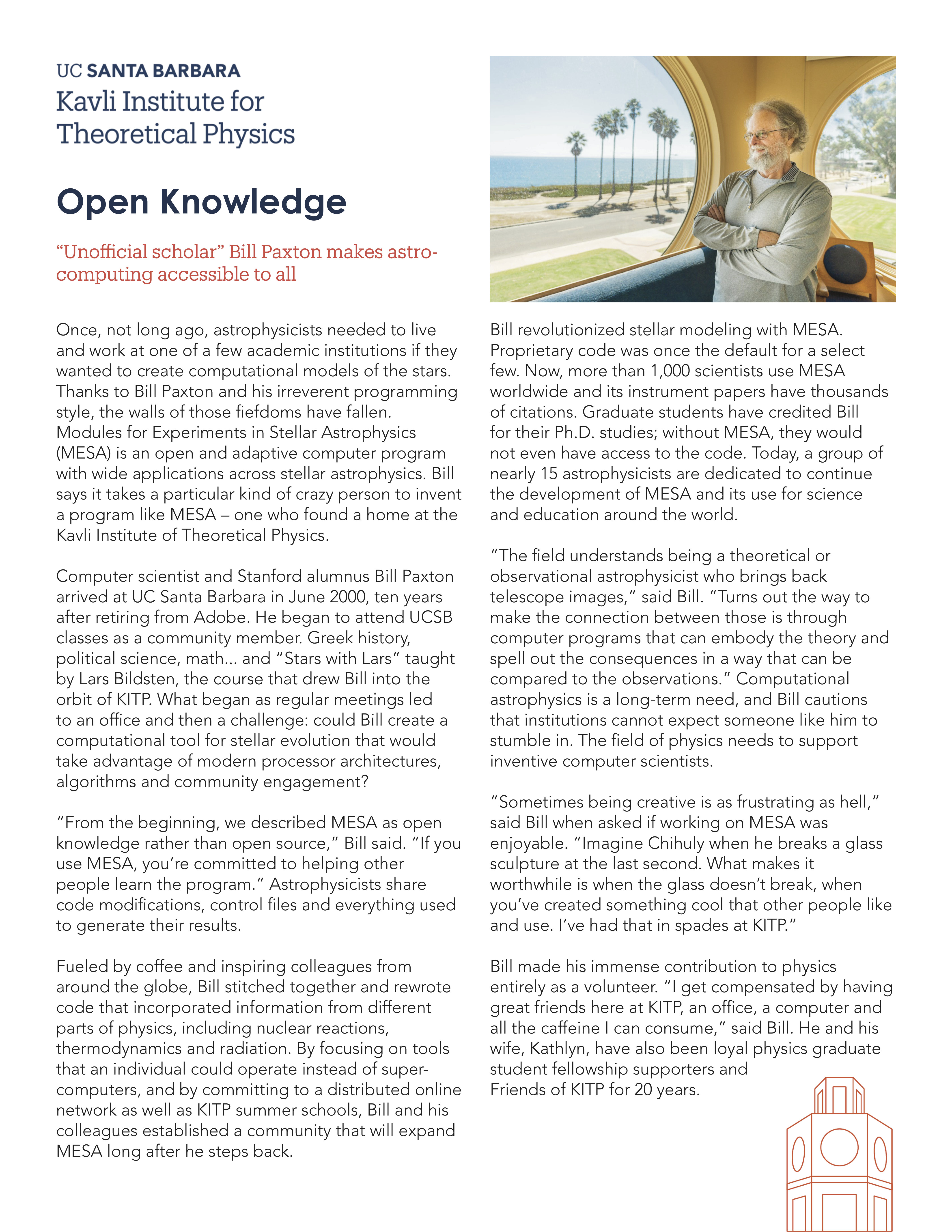 Page of article on Open Knowledge from 2020 KITP Impact Report
